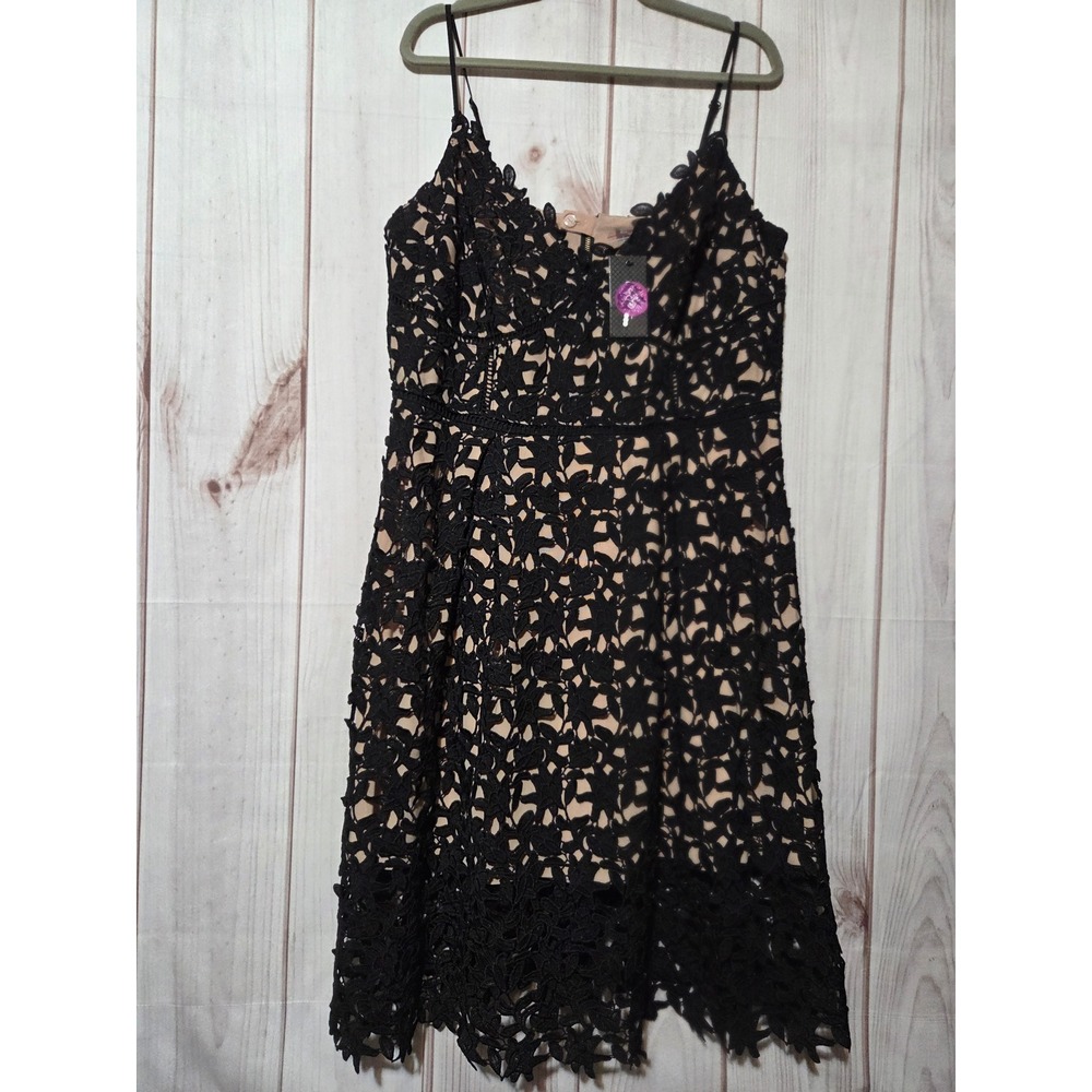 City Chic So Fancy Black Lace Nude Lining Cocktail Dress Size M 18 Sleeveless